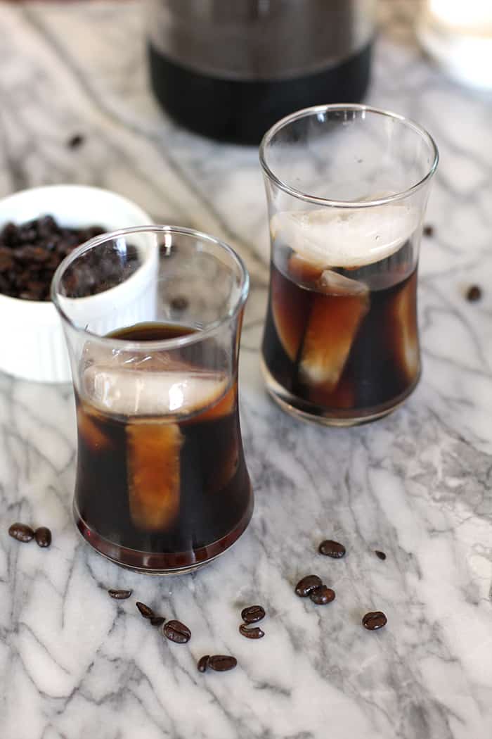 Two cups of cold brew, before milk is added.