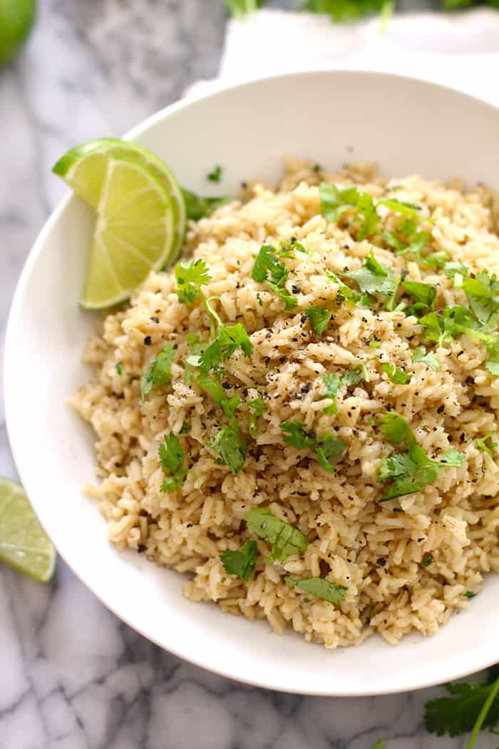 Overhead shot of a bowl of cilantro lime rice.