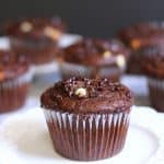Jumbo Chocolate Banana Wheat Muffins are made with wholesome ingredients, like honey, applesauce, bananas, white whole-wheat flour, and flaxseed meal! | suebeehomemaker.com