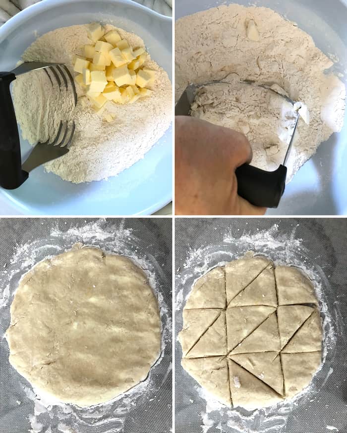 Collage of the process of making the scone dough.