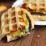Turkey Burger Patty Melts combine Seasoned Jennie-O turkey burgers with french bread, mashed avocados, tomato slices, and cheddar-jack cheese! | suebeehomemaker.com