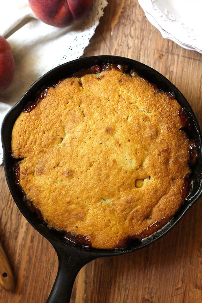 Skillet Peach Cobbler - SueBee Homemaker