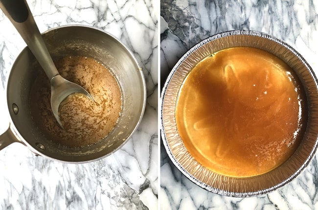 Shot of the cooked caramel goo, and the goo in the pan.