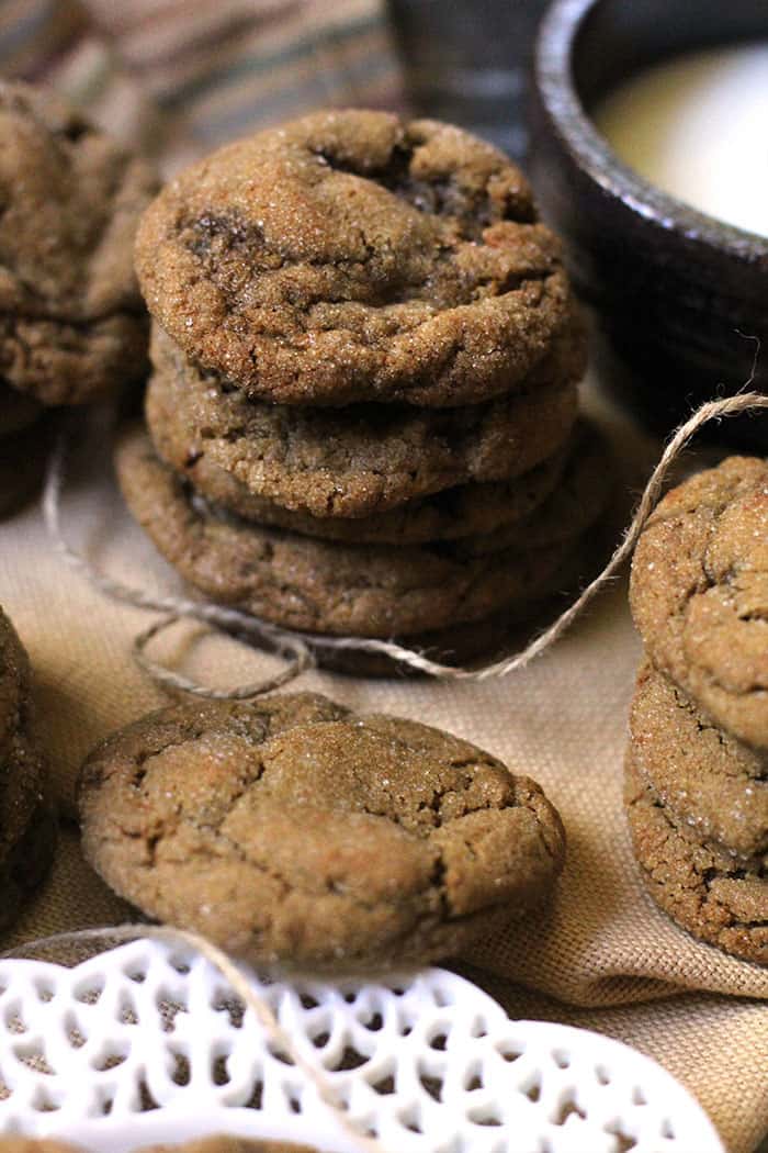These soft and chewy gingersnap cookies have a full molasses flavor heightened with ginger, cloves, and cinnamon. Perfect cookies for the holidays!
