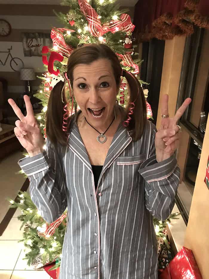 The best Christmas celebrations are spent with people you love. In pajamas with slippers, robes, and Sangria. Pigtails optional. | suebeehomemaker.com