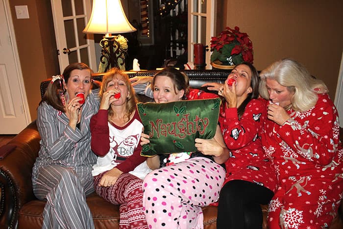 The best Christmas celebrations are spent with people you love. In pajamas with slippers, robes, and Sangria. Pigtails optional. | suebeehomemaker.com