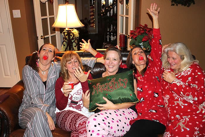 The best Christmas celebrations are spent with people you love. In pajamas with slippers, robes, and Sangria. Pigtails optional. | suebeehomemaker.com