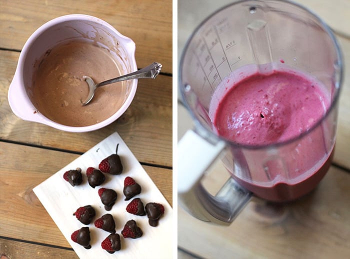 Collage of the milkshake layer and the smoothie layer.