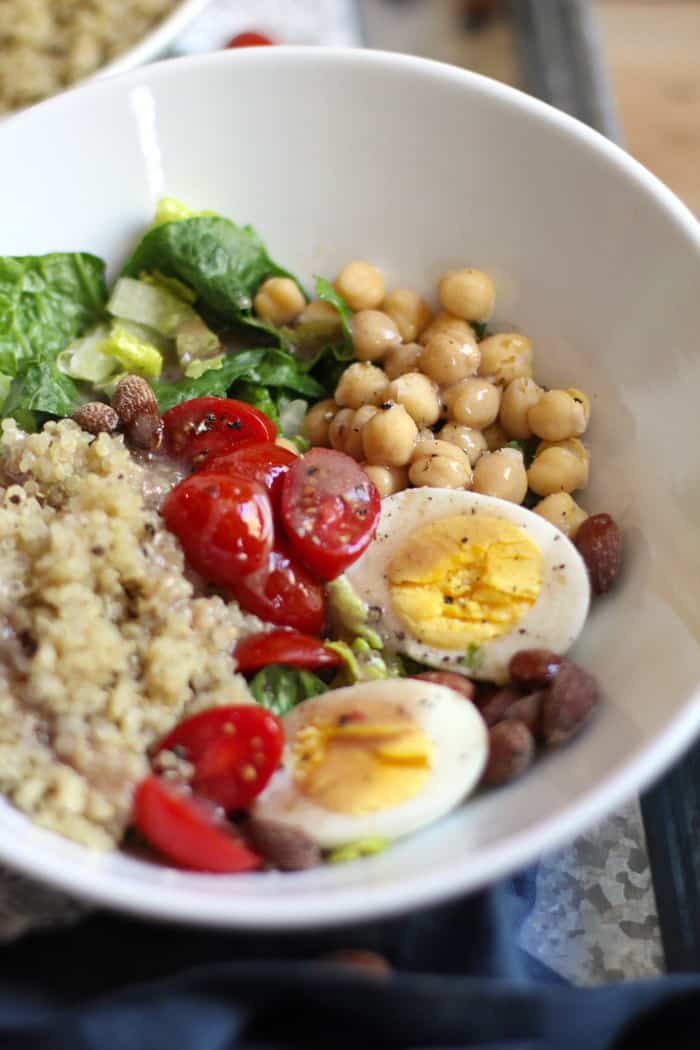 Closeup of one protein packed quinoa salad.