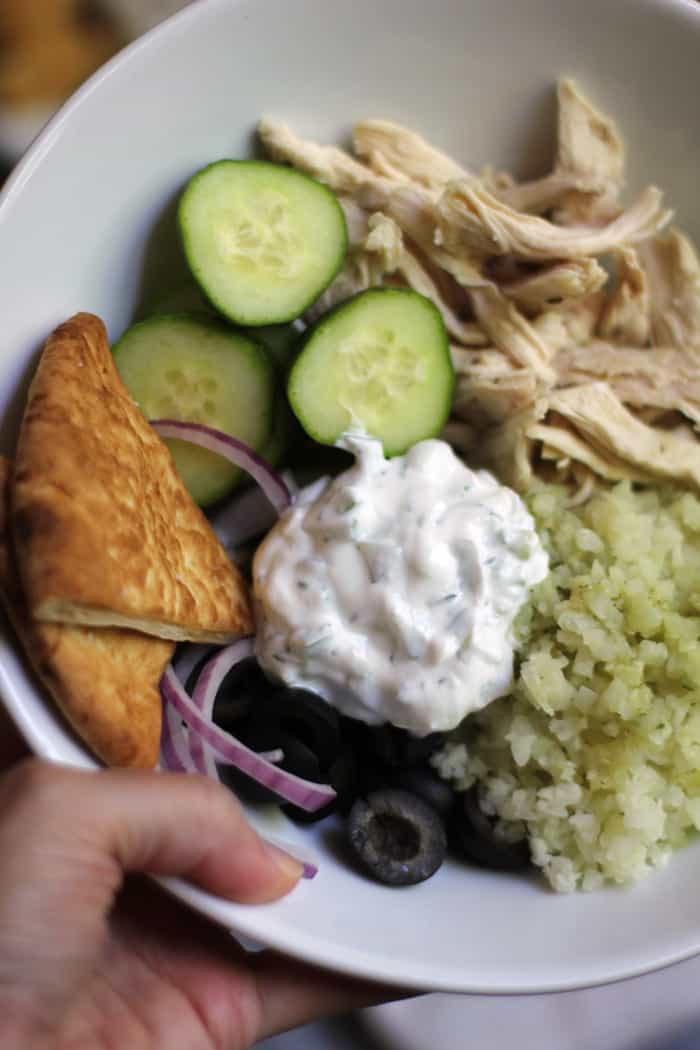 Greek Cauliflower Rice Bowls with Chicken - SueBee Homemaker