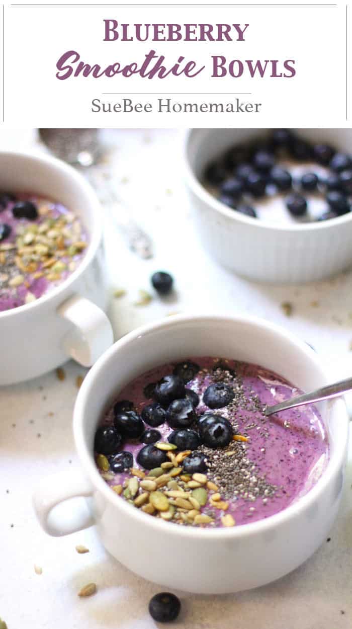 Two blueberry smoothie bowls.