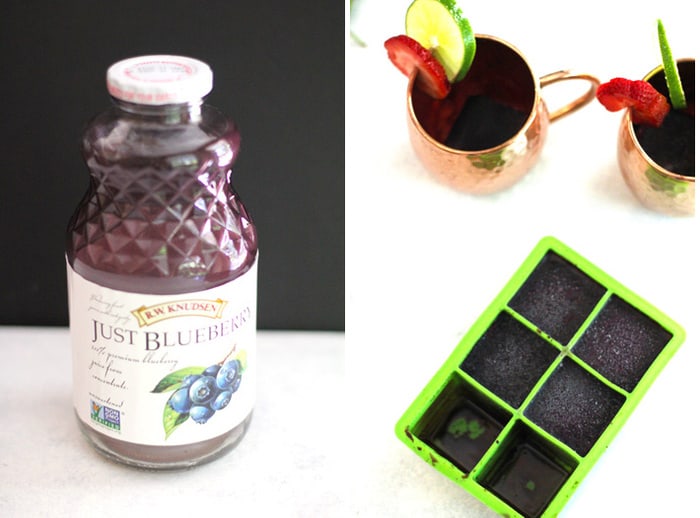 Collage of the mule ingredients, including the flavored ice cubes.