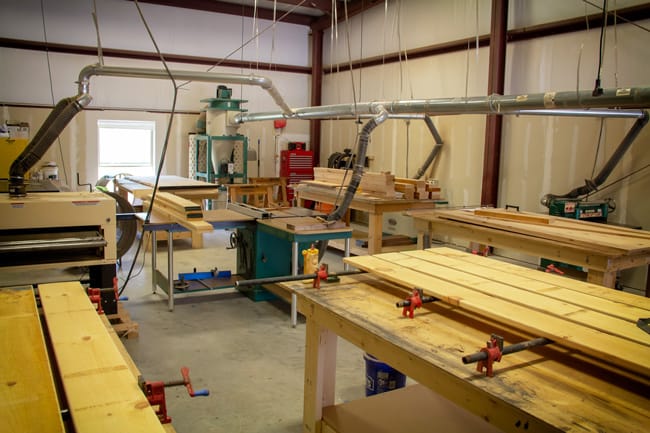 Shot of Rustic and Modern woodworking shop.