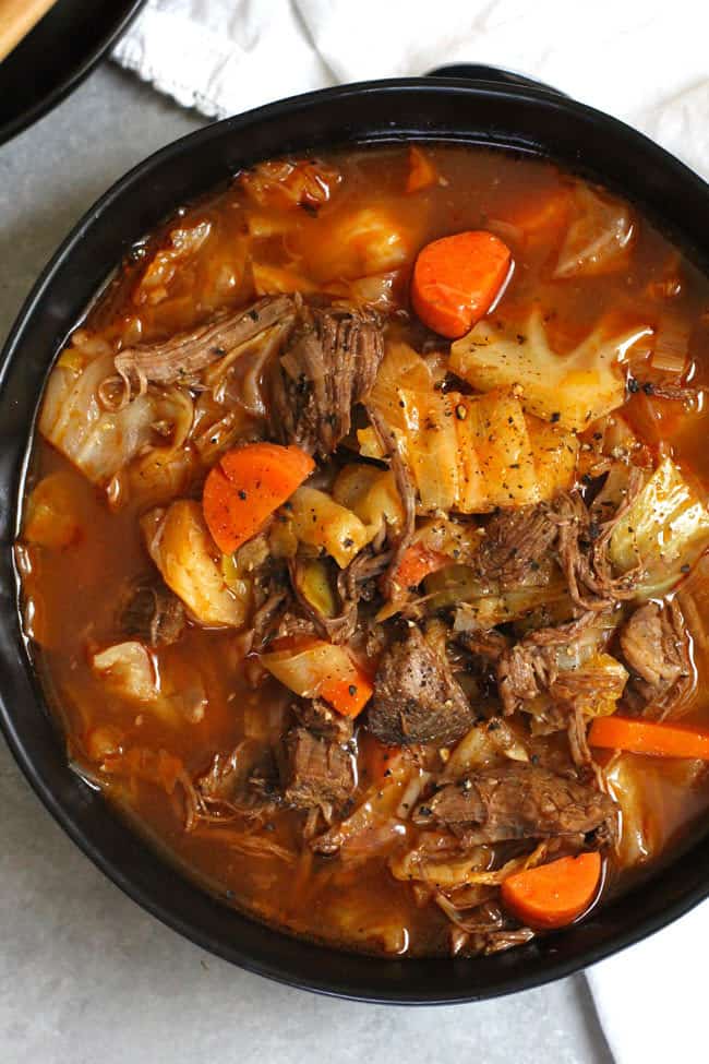 Shredded Beef Cabbage Soup with Tomatoes - SueBee Homemaker