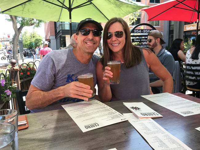 Sue and Mike drinking beer in Boulder, Colorado.