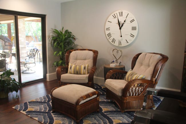 Another angle of the sunroom with the rocking chairs.