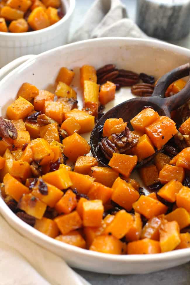 Maple Roasted Butternut Squash with Pecans and Cranberries