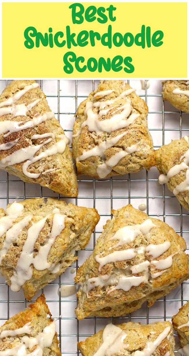 A cooling rack of snickerdoodle scones.