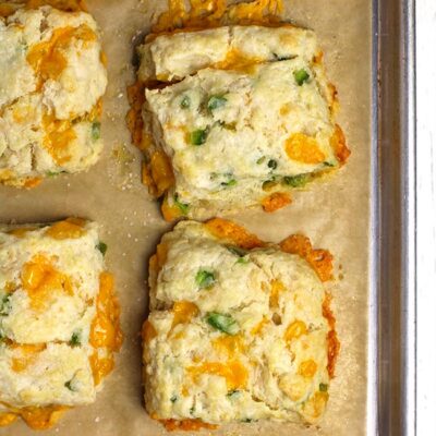 Close up of some jalapeño cheddar biscuits.