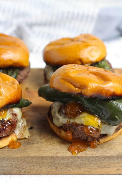 Grilled Poblano Burgers with Apricot Preserves - SueBee Homemaker