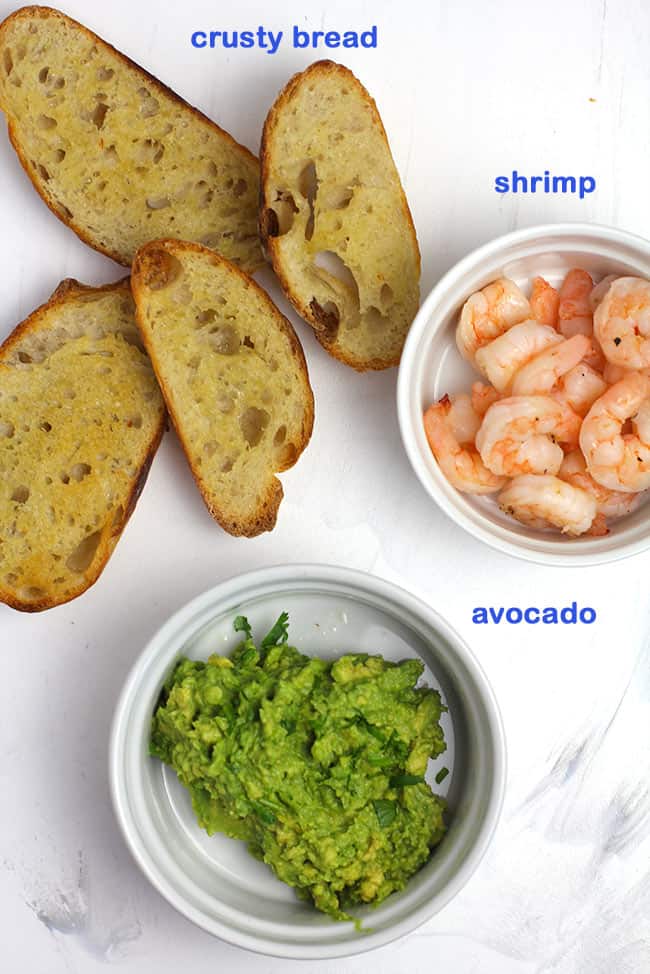Ingredients for shrimp avocado crostini.