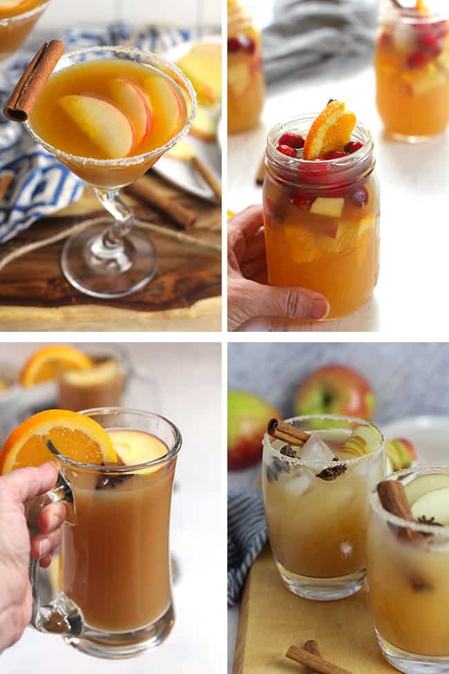 A collage of four of my best apple cider cocktails.