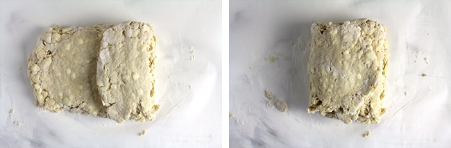 Collage of the biscuit dough folds.