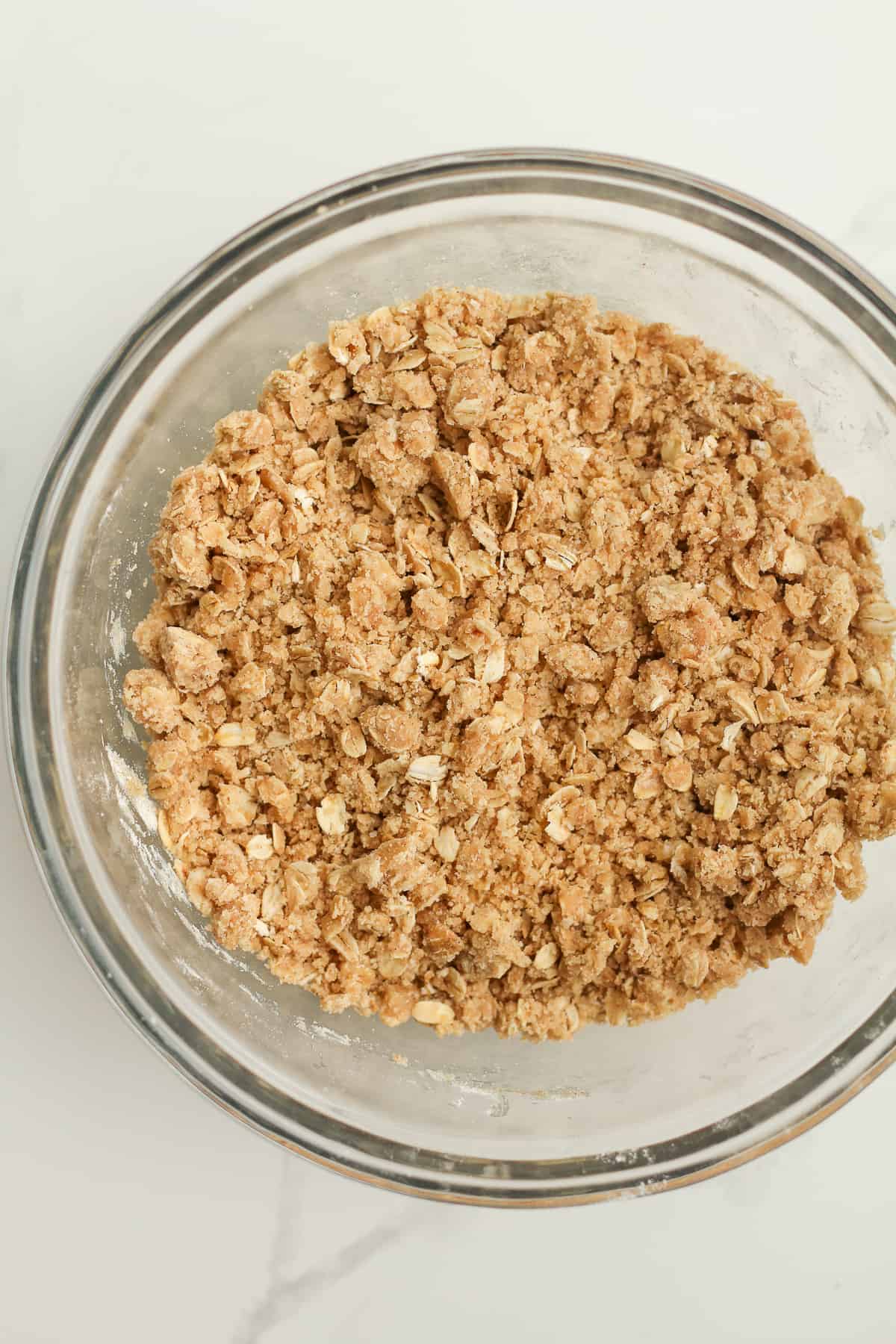A bowl of the crumble mixture.