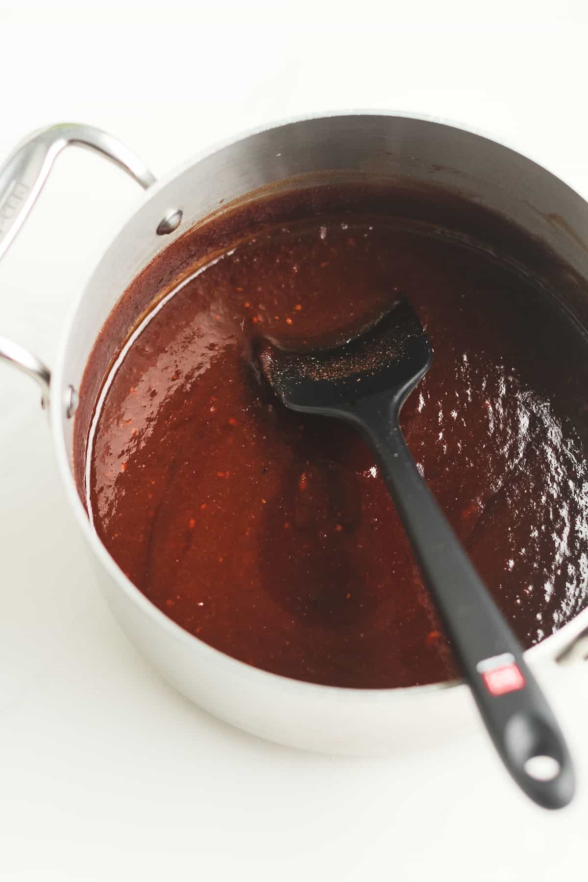 A pan of the sauce cooking.