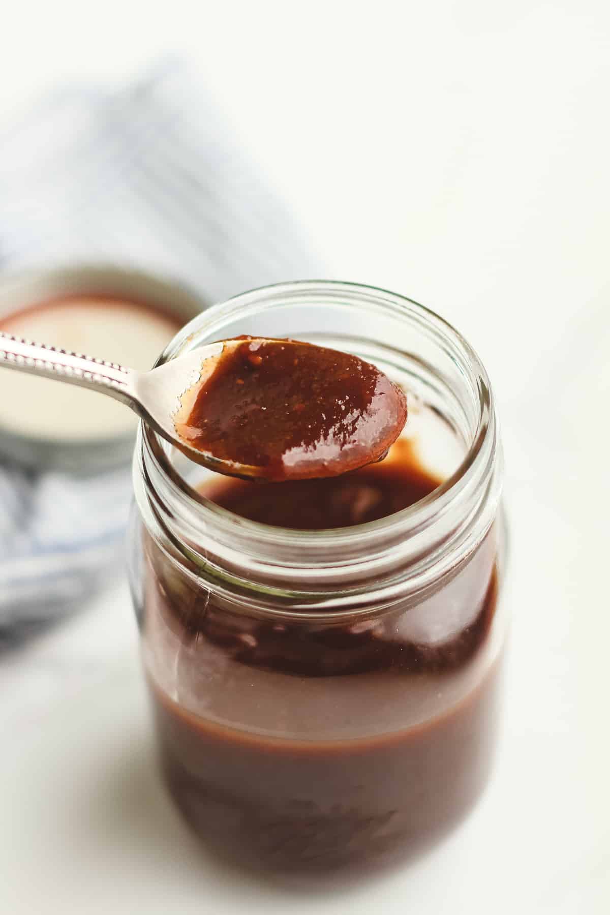 A spoonful of homemade barbecue sauce.