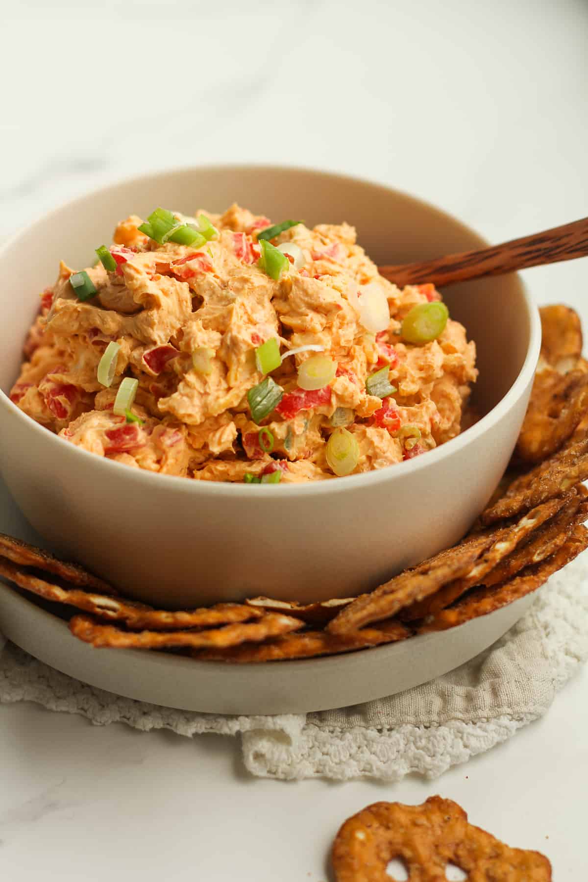 Side shot of southern pimento cheese.
