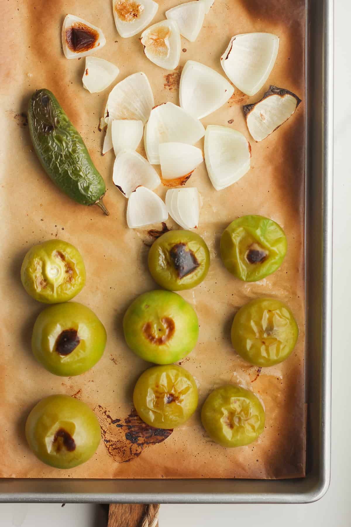 A sheet pan of the roasted veggies.