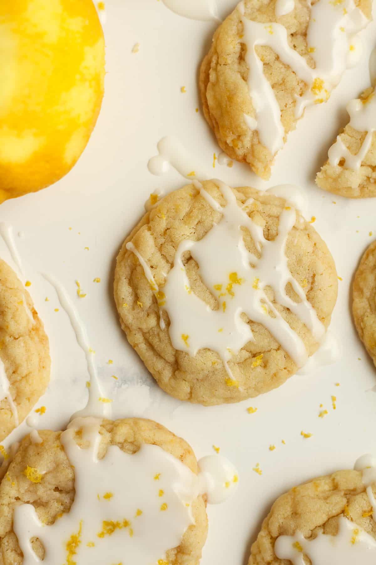 Close up of a lemon sugar cookie, with glaze.
