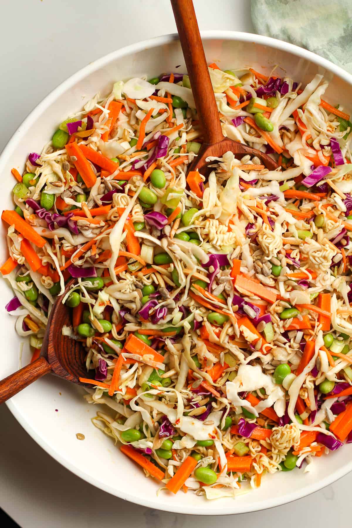 A large bowl of Asian Cabbage Salad.