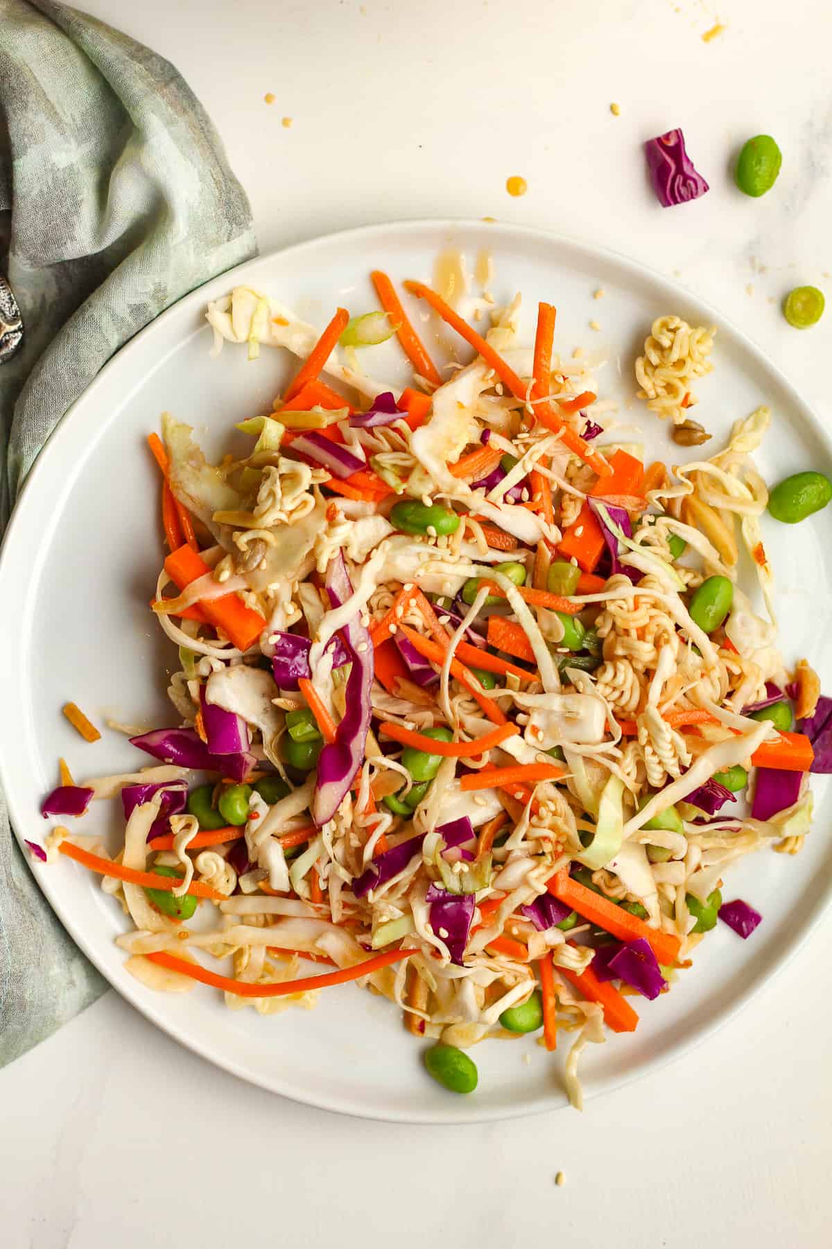 A plate of a serving of Asian Cabbage Salad.