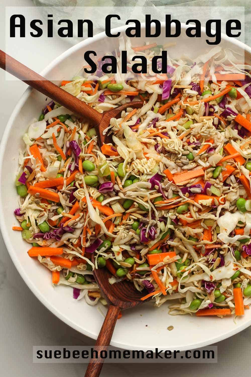 A large bowl of crunchy Asian Cabbage Salad.