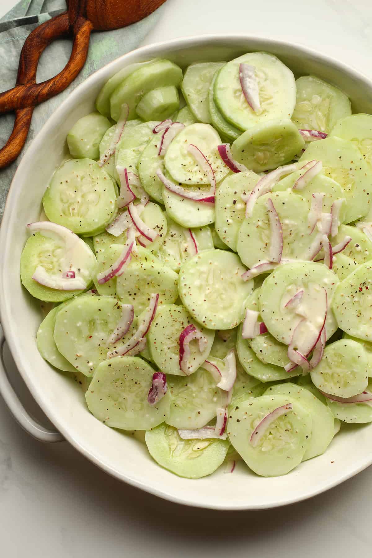 Overhead shot of the best cucumber salad.