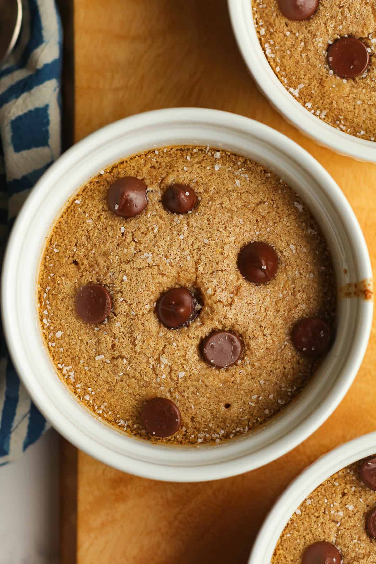 Closeup on a bowl of baked oatmeal.