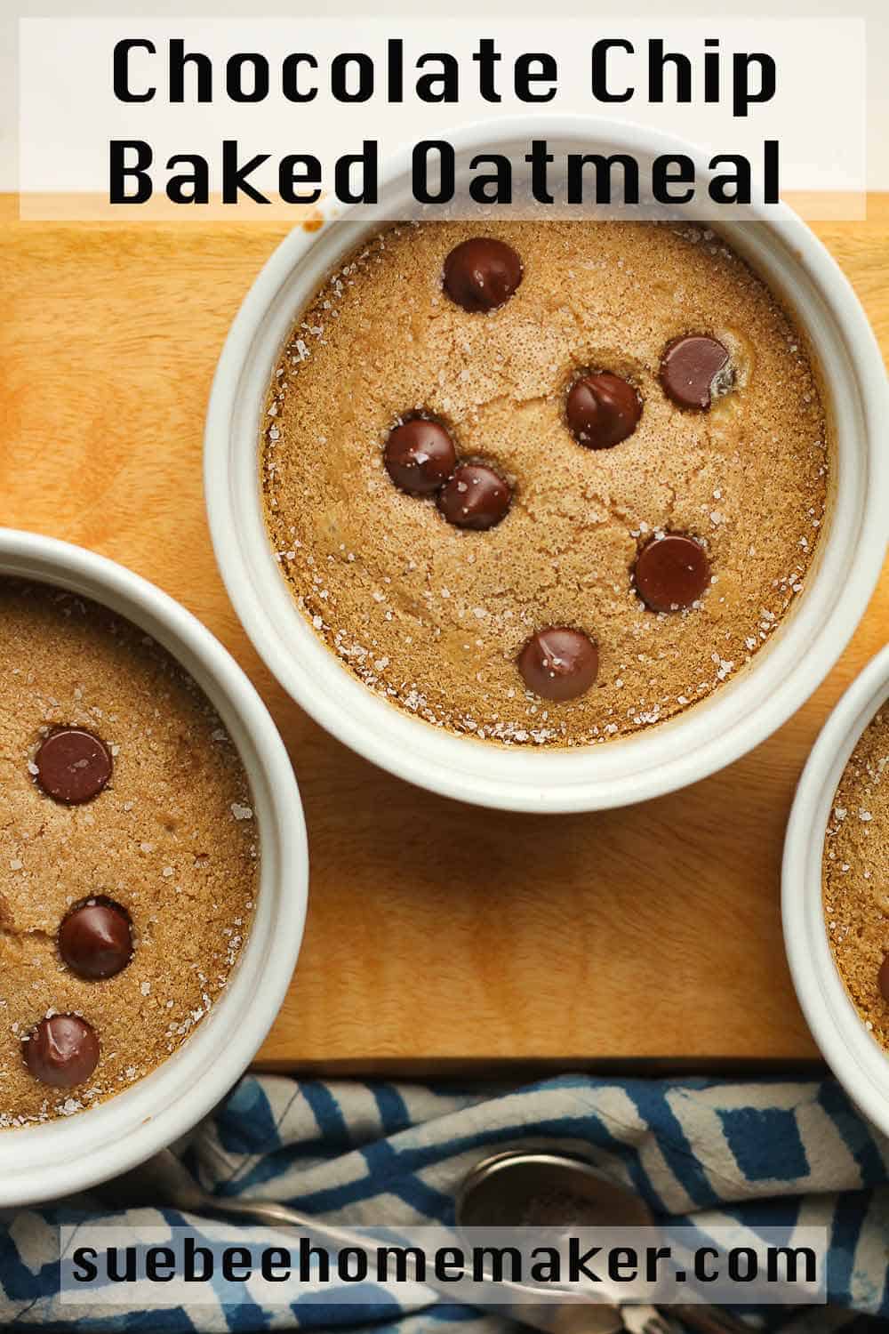 Bowls of chocolate chip baked oatmeal.