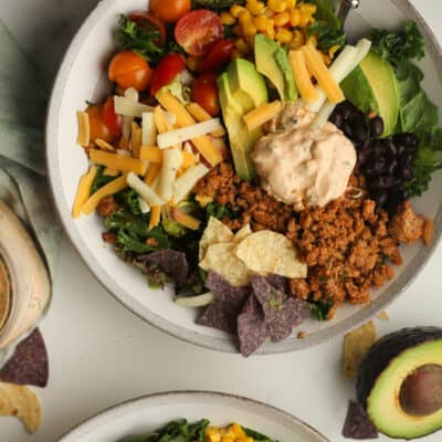 Overhead shot of a healthy taco salad.