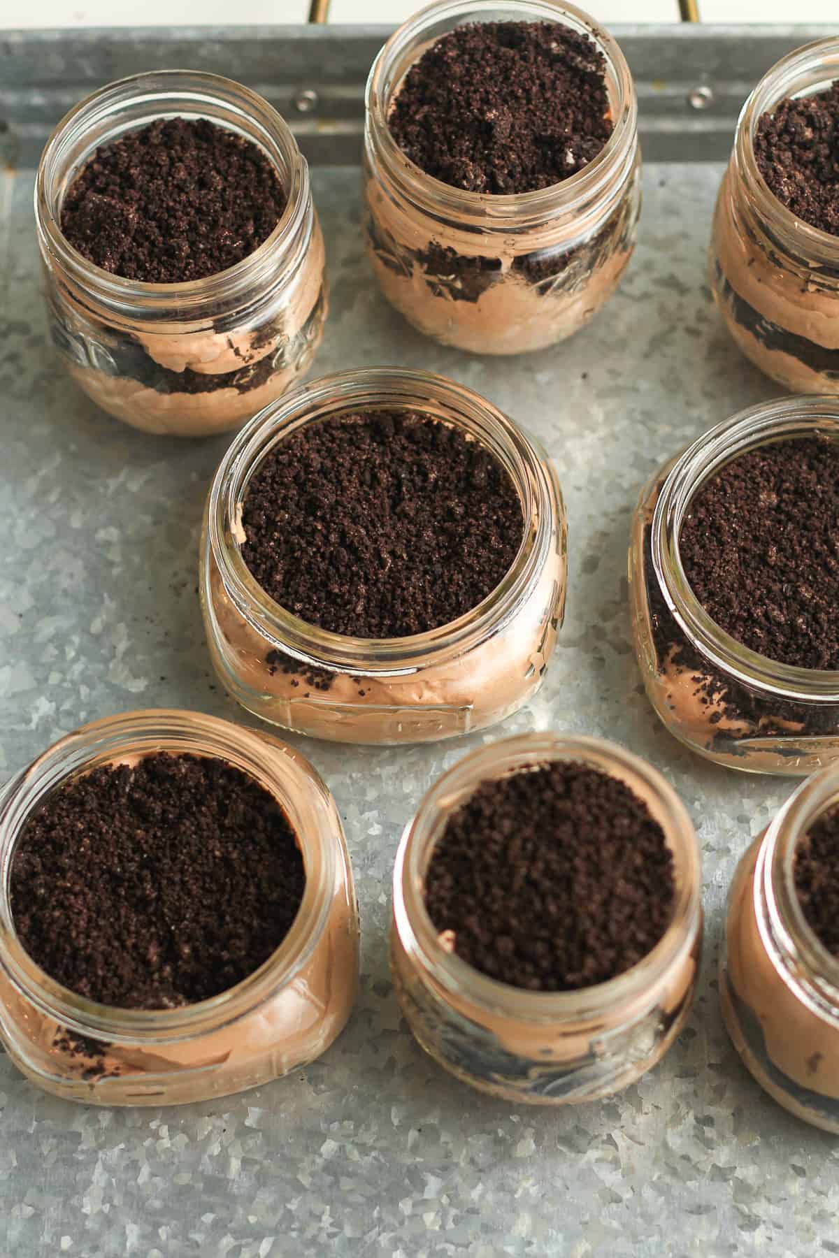 A tray of dirt cups before add-ins.