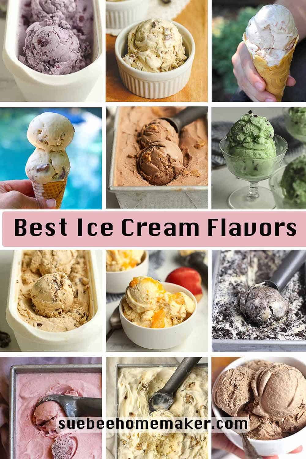 A collage of ice cream flavors.