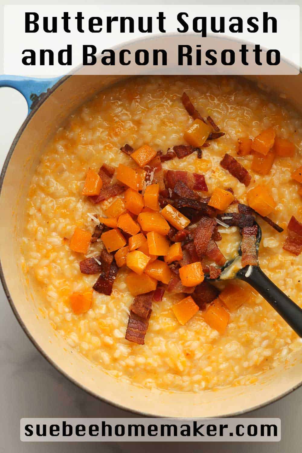 A stockpot of butternut squash and bacon risotto.