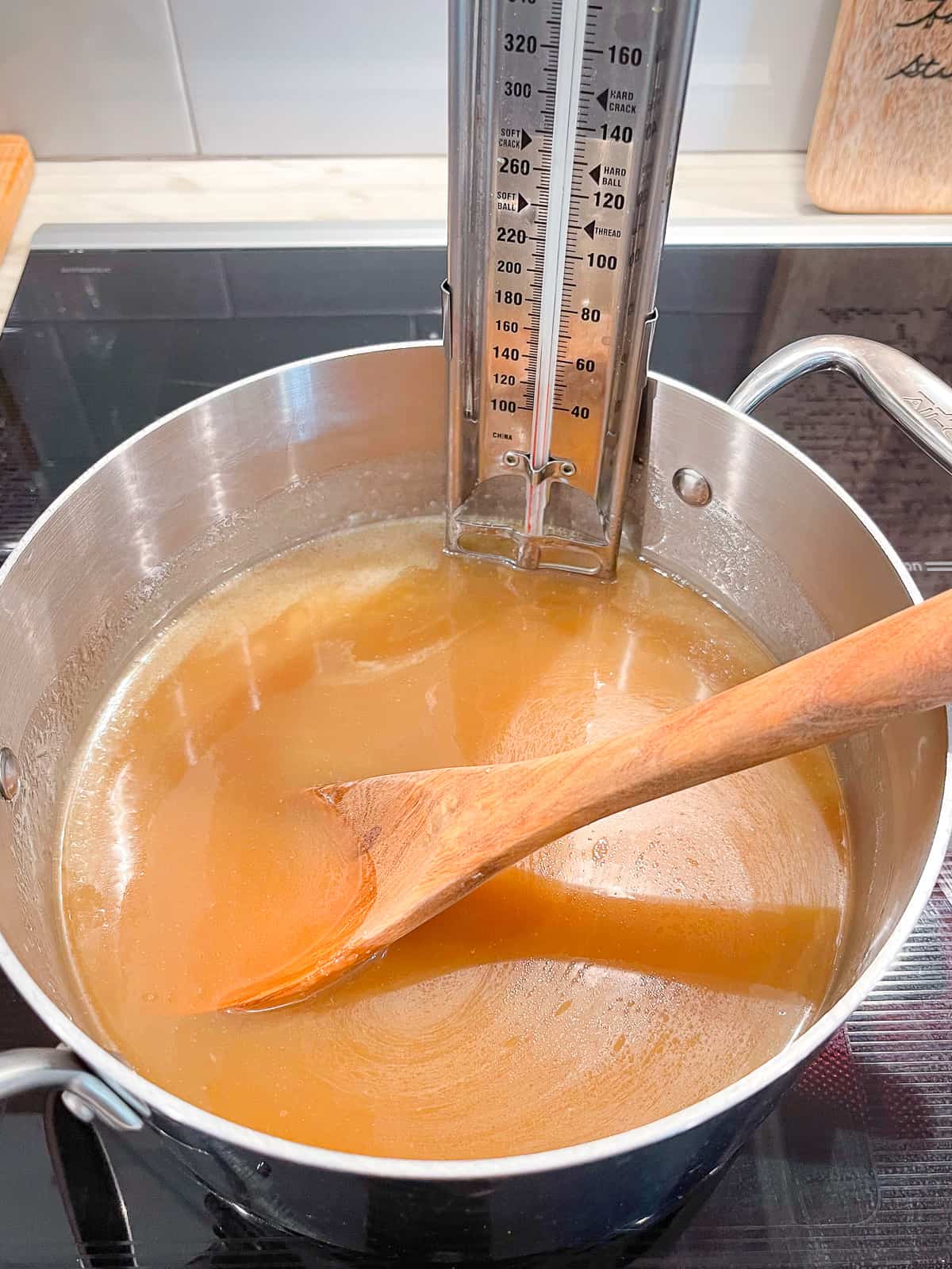 The caramel mixture at 120 degrees.