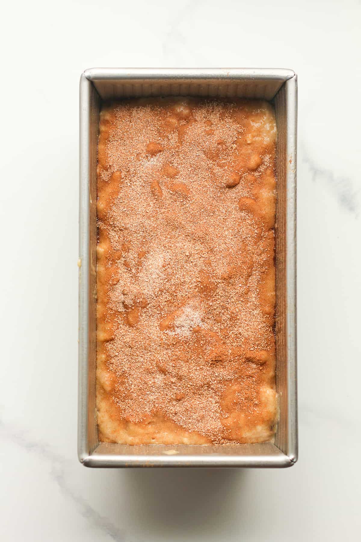 A loaf of the banana batter plus cinnamon mixture.