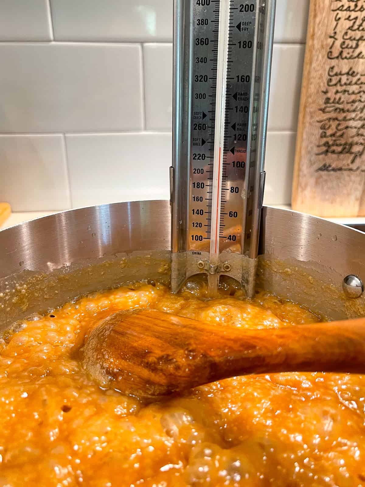 The caramel mixture at 235 degrees.