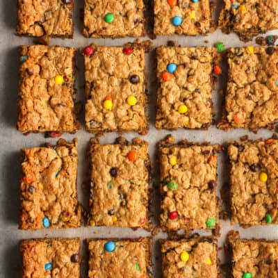 Overhead shot of some monster cookie bars.