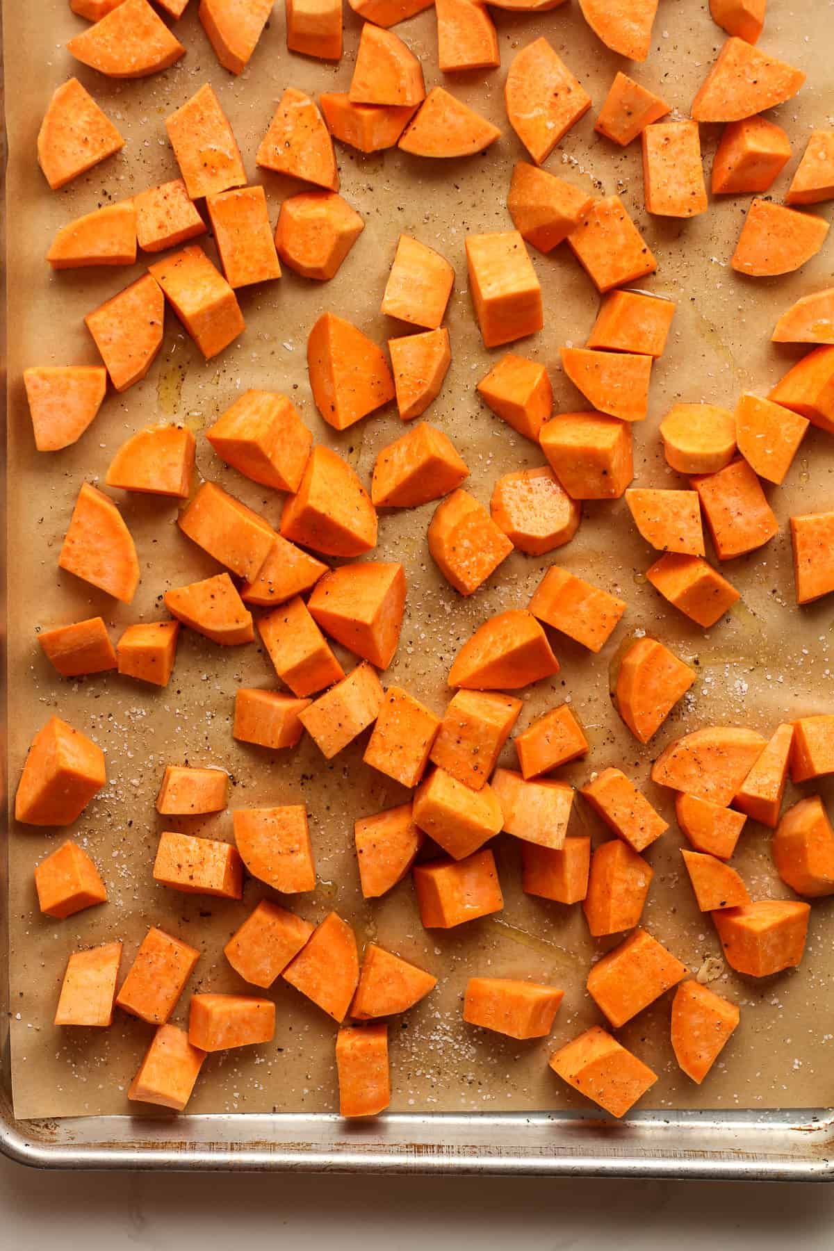 The raw chopped sweet potatoes.