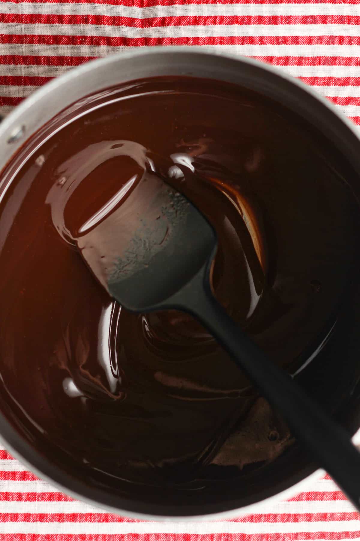Overhead shot of a pan of the melted chocolate.