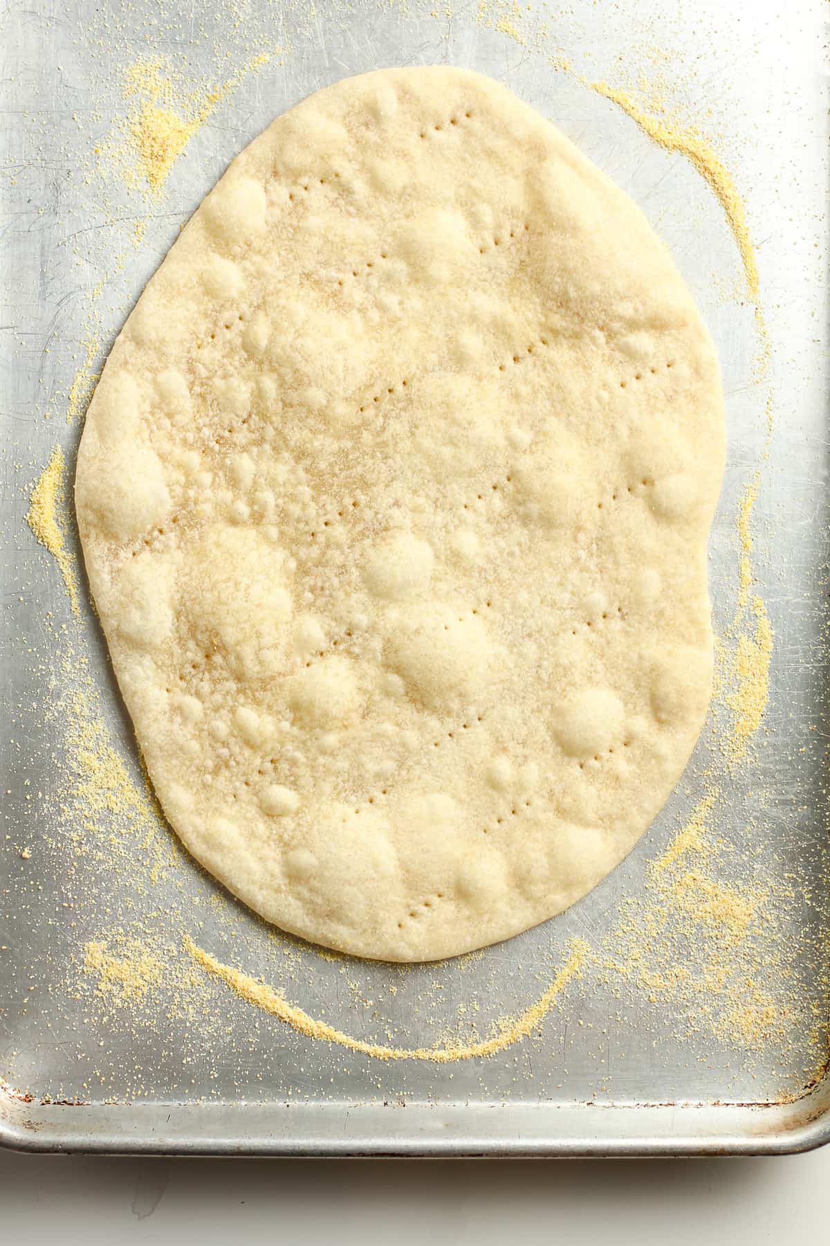 A par-baked flatbread pizza.